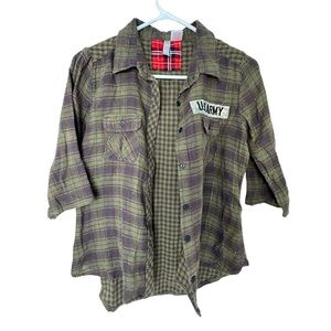 Julie & Jewels Olive & Brown Plaid Shirt Jacket with U.S. Army Patch